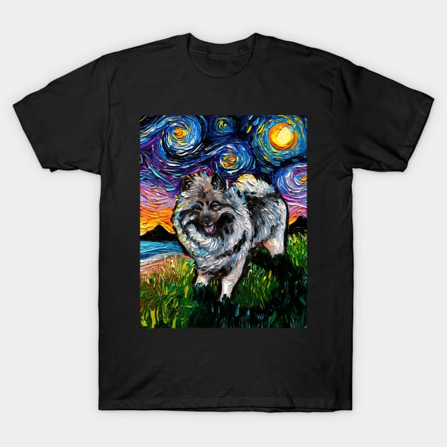 Keeshond Night T-Shirt by sagittariusgallery